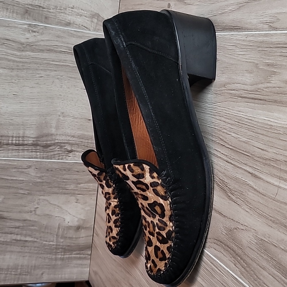 Stuart Weitzman Leopard Calf Hair Suede Block Heel Loafer Pumps Women’s Size 8 - Picture 4 of 10
